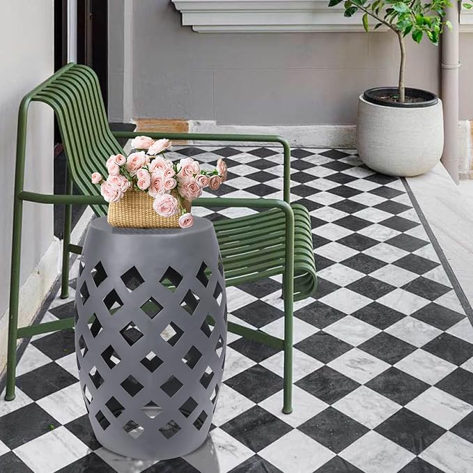 Vipush Outdoor Lace Cut Iron Side Table, Patio Garden Stool Coffee End Table Nightstand for Small Spaces, Living Room, Front Porch, Poolside, Gray