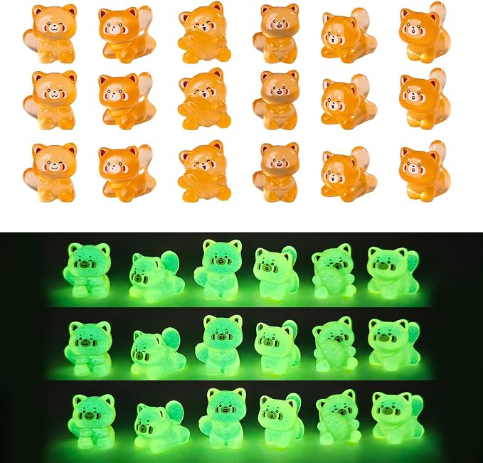 60 pcs Mini Resin Raccoon Many Styles Variety Tiny Luminous Animals Figures Miniature Little Small Animal Figurines Bulk for Micro Fairy Garden Landscape Accessories Hide Crafts Decor Aquarium