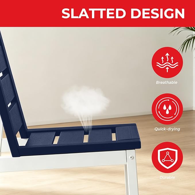 Costaelm Stinson 9-Piece Outdoor HDPE Patio Dining Table Set with Umbrella Hole & Dining Chairs for 8, Navy Blue