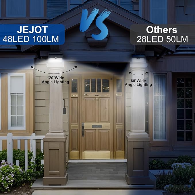 JEJOT 6 Pack Solar Motion Lights Outdoor Waterproof, 270° Wide Angle,3 Modes Solar Wall Lights, Anti Glare Solar Powered Flood Lights for Fence Garage Garden Patio Yard