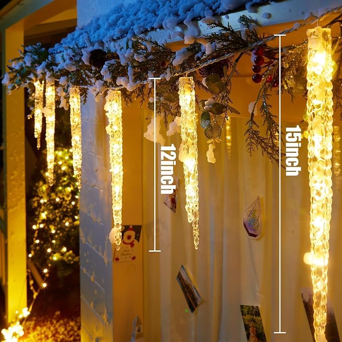 Brightown Icicle Lights for Outside, 2 Pack Total 40ft 40 Tubes 200 LED Ice Shape String Lights, Connectable Hanging Christmas Decoration Lights for Tree Patio Roof Holiday Decor, Warm White