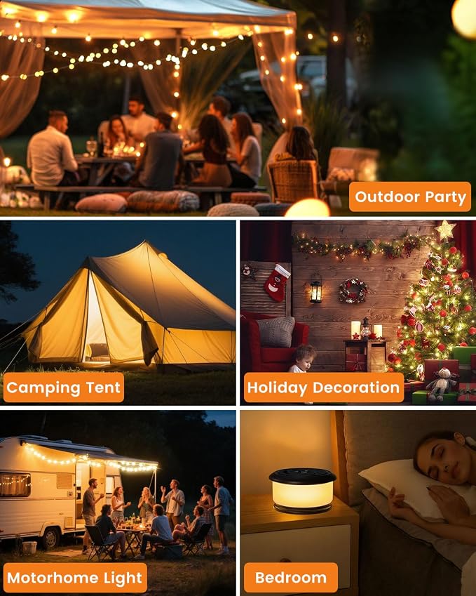 Camping String Lights, Retractable 32.8FT Rechargeable Fairy Light | Quick Storage RGB Flash Lamp Outdoor Waterproof, Portable Hanging Lantern for Outside Tent Patio Awning Garden RV Essentials