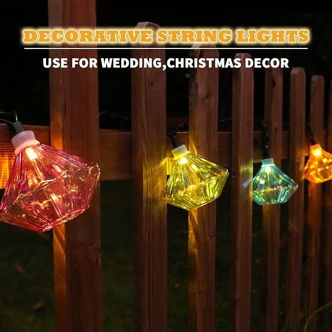 Vigdur Lantern String Lights - Multicolor Decorative String Lights Plug in with 10 Diamond Shaped Bulbs, Indoor String Light for Xmas Party Wedding Bedroom Patio Decor