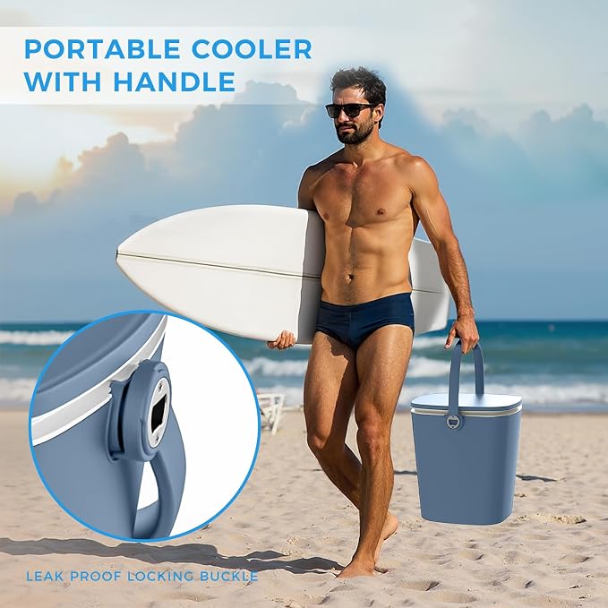 ROJIK 3-in-1 Resin Ice Bucket & Beverage Cooler – Wood Look Patio Table, UV Protection & Drain Plug for Outdoor Parties, Bars, and Poolside Use