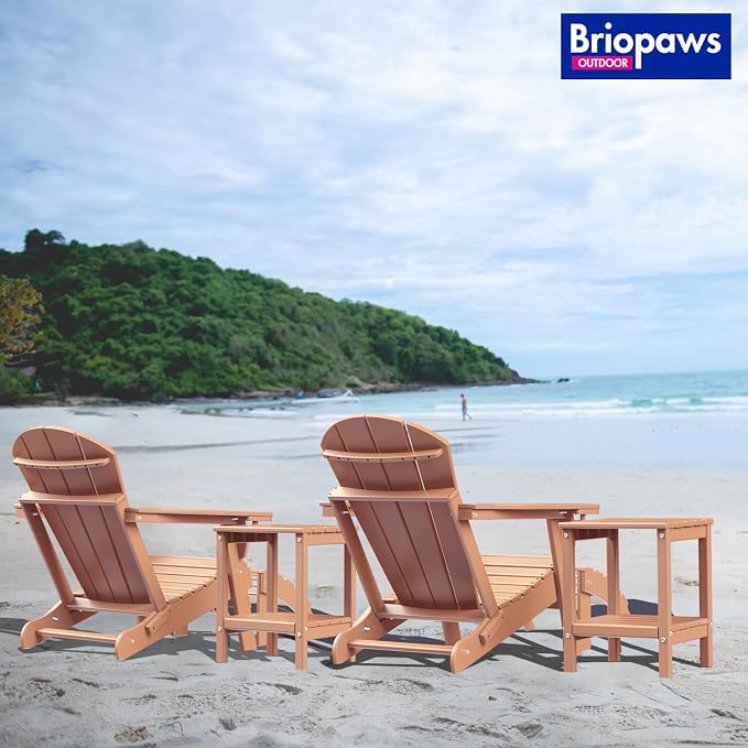 BRIOPAWS Outdoor-Side-Table | Small | HDPE Plastic | Patio End-Table | 2-Shelf Adirondack Outside Tables | All Weather | for Poolside Front Porch Indoor Living Room | 14" x 13" | Teak