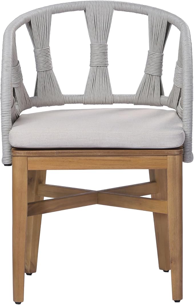 Christopher Knight Home para Acacia Wood Patio Dining Set with Bench, Solid Wood Outdoor Dining Table Set for 6, Outdoor Dining Set with Water-Resistant Cushion, Teak+Beige+Grey