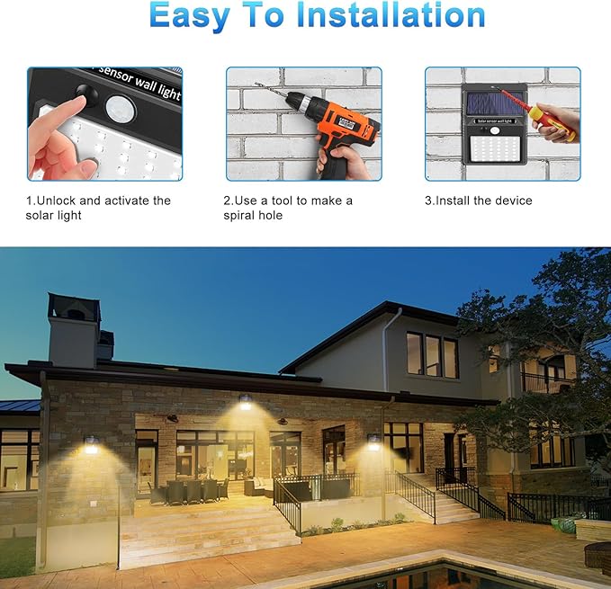 Solar Lights Outdoor, 10 Pack Solar Motion Sensor Outdoor Lights with 3 Lighting Modes, IP65 Waterproof Solar Fence Lights for House (Warm White)