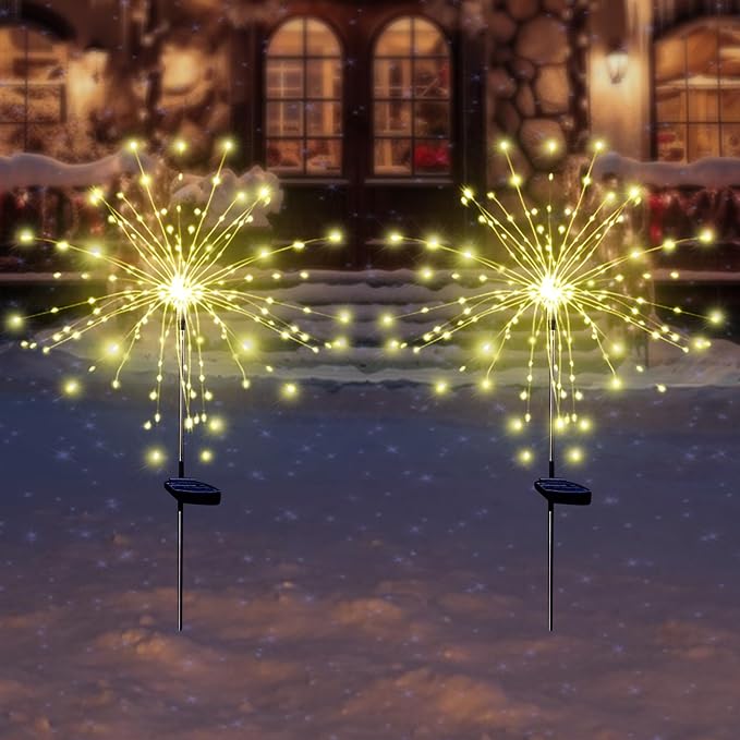Christmas Solar Garden Firework Lights Outdoor Waterproof 6 Pack Solar Powered Art Stake Twinkle Lighting for Outside Decor, 120 LED Warm White