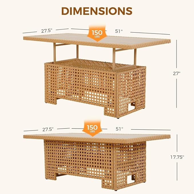 Grand patio 8-Piece Wicker Patio Furniture Set with Lift Top Coffee Storage Table, Outdoor Conversation Set Sectional Sofa with Water Resistant Thick Cushions, Cream