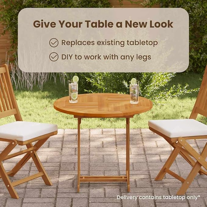 vidaXL Solid Teak Wood Table Top Round Dining Wooden Replacement Tabletop Kitchen Dining Room Home Indoor Restaurant Furniture 1" 31.5"