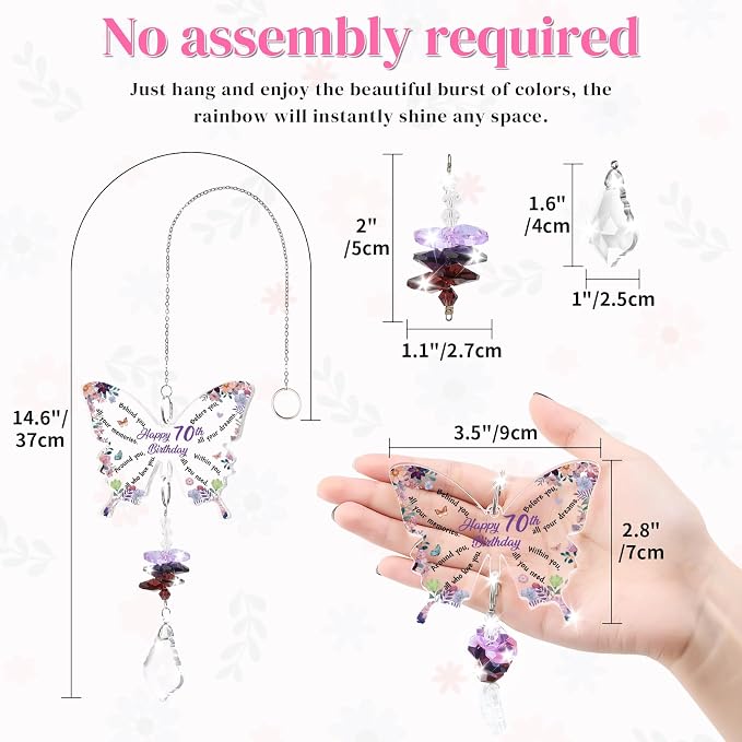 Funnli 70th Birthday Gifts for Women, 70 Year Old Gifts Crystal Suncatcher | Happy 70th Birthday Decoration Gifts, 70th Bday Gift for Mom Grandma Friends Sister Window Hangings Home Decoration