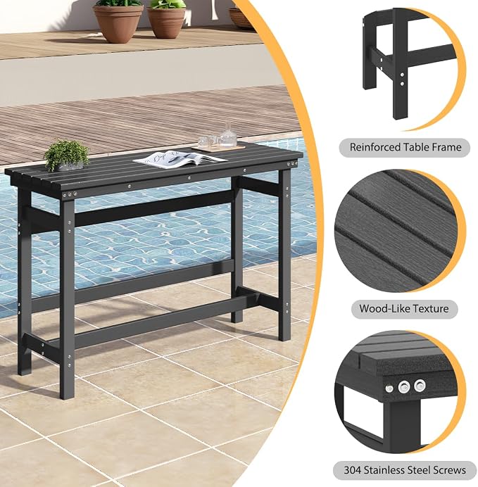 Sundale Outdoor Bar Table, 41 Inch Height Adirondack Rectangle Bar Table, All Weather Patio Bar Counter Height Table for Outside Backyard Balcony Poolside (Black)