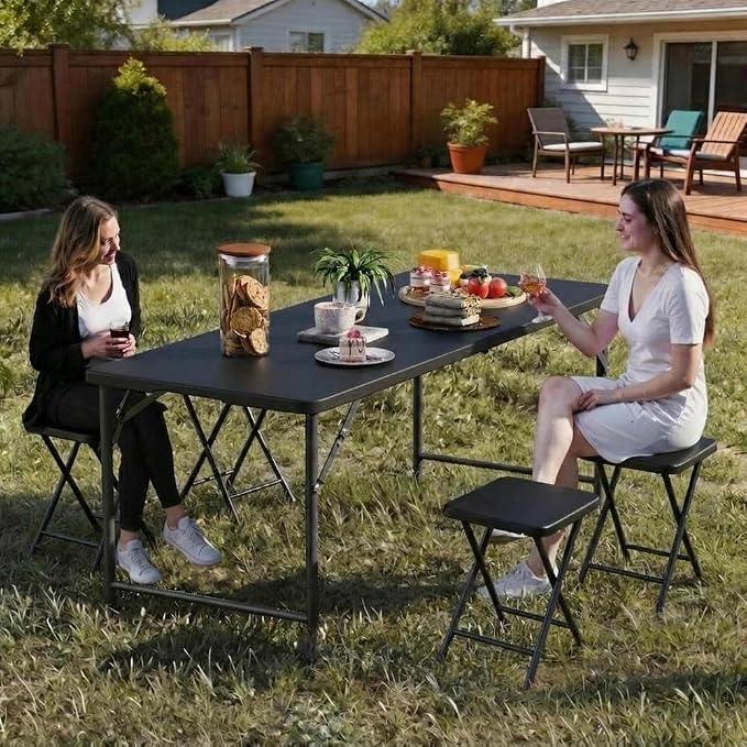 YITAHOME 6FT Folding Table, Outdoor Folding Table w/Heavy Duty HDPE Tabletop, Rectangle Folding Tables w/Portable Carrying Handle for Picnic, Parties, Camping & Indoor Activities, Black