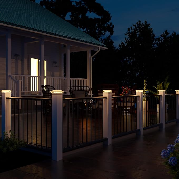 VOLISUN Solar Post Cap Light Outdoor Waterproof 16pack,Solar Fence - Post Lights for 4x4 5x5 6x6 Wooden/Vinyl Post,White Deck Cap Light Solar Powered with Warm White for Garden/Patio/Porch