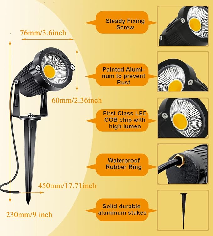 1Pack Low Voltage Landscape Lights LED 5W Landscape Lighting with connectors AC/DC 12V-24V Outdoor Spotlight IP66 Waterproof Tree Flag Lights Warm White Spotlights for Yard Garden Pathway