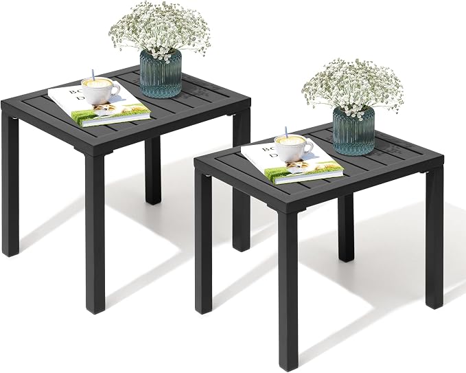 Crestlive Products Outdoor Side Table Set of 2, Aluminum Rectangular Side/End Table, Small Patio Coffee Bistro Table for Outdoor Indoor (Black)