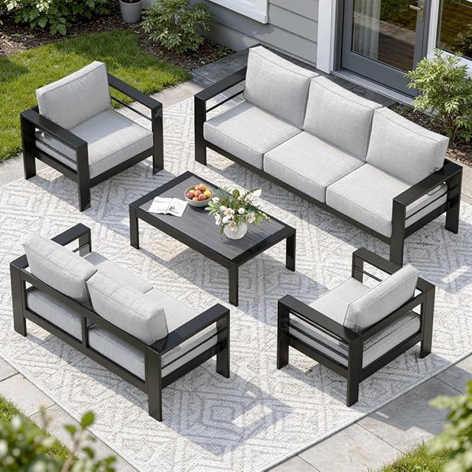 Solaste Aluminum Patio Furniture Set for All Weather, Oversized Metal Outdoor Furniture Set with 27.5" Deep Seating and 3.2" Wide Armrest, Outdoor Patio Conversation Sets with 10" Back Suport Cushion