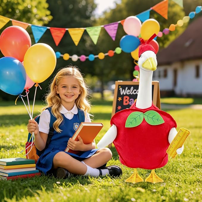 Back to School Porch Goose Outfits for 23 Inch Lawn Goose Statue,Cute Red Apple Goose Statue Costume, Porch Goose Clothes for School Classroom Outdoor Garden Yard Patio Statue Decor
