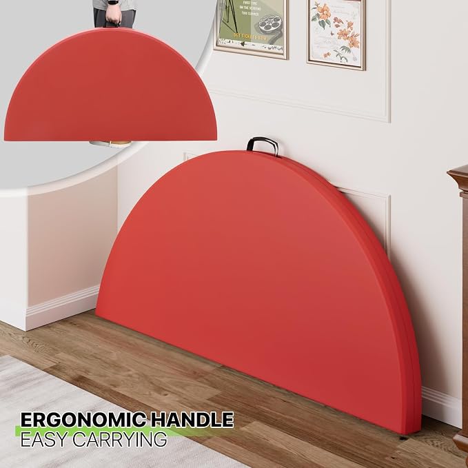 Magshion 60" Round Folding Table, 5 Feet Bi-Folding Plastic Commercial Dining Card Table w/Carrying Handle for Outdoor Wedding Party Event Picnic, Red
