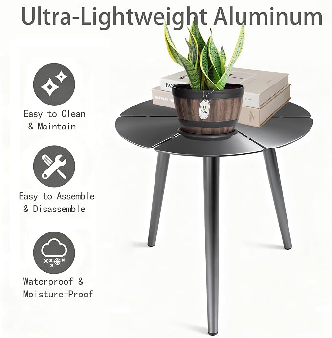 Aluminum Outdoor Side Table, Rustproof Patio Coffee Table | Powder-coated scratch-proof aluminum top, all-weather sturdy frame, easy assembly for garden pool balcony