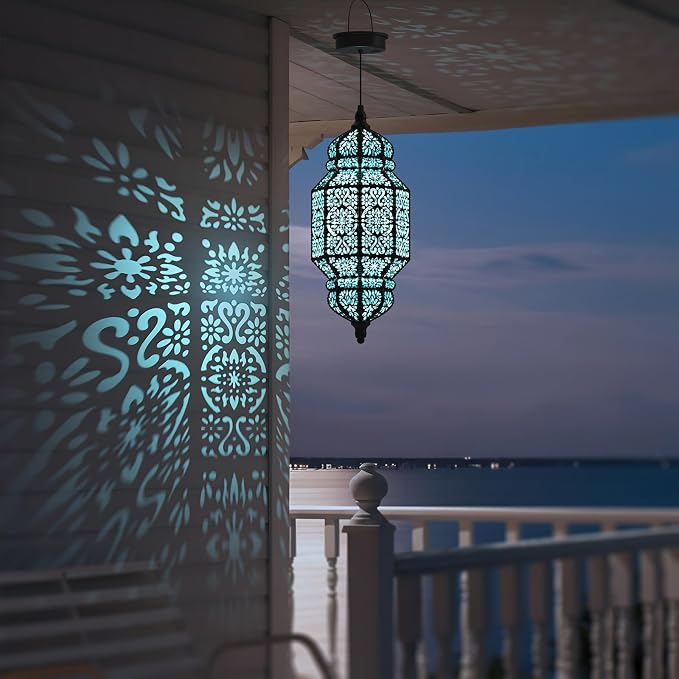 18 Inch High Large Hanging Solar Lights Outdoor Garden Decor, Decorative Waterproof Plastic Moroccan Solar Lantern Lamp, Outside Decorations for Patio Yard Porch Decor, Gardening Gifts for Women Mom