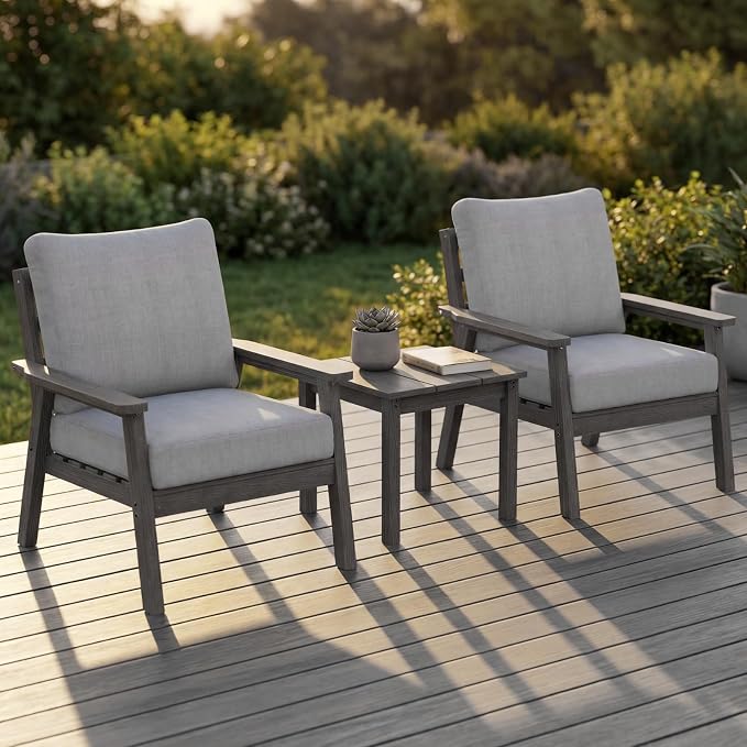 LOUNZY HDPE Patio Conversation Set, 3 pcs Sectional Outdoor Furniture Set, All Weather Outdoor Couch Set Patio Furniture Set for Deck, Lawn, Black