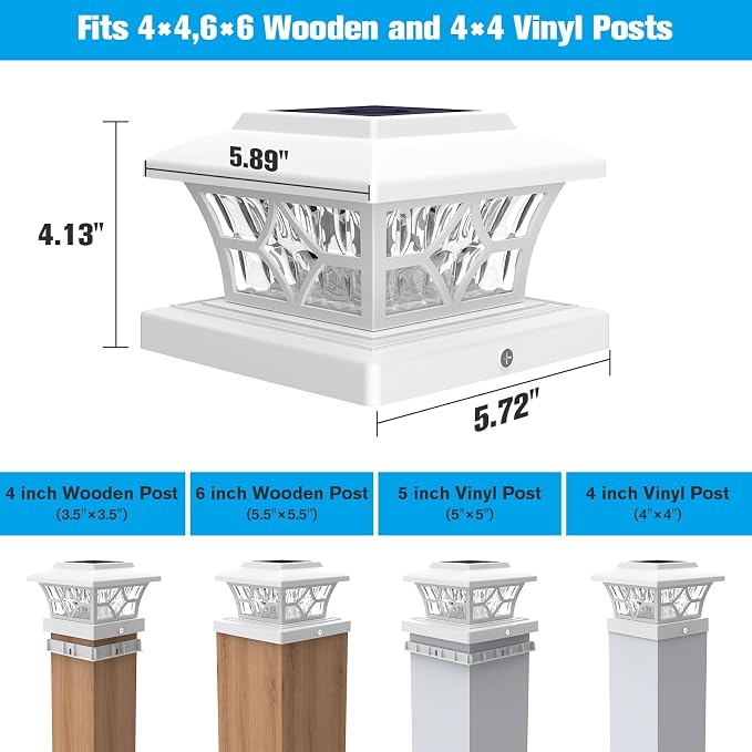 VOLISUN Solar Post Cap Lights Outdoor, Solar Powered Fence Cap Lights for 4x4 Vinyl/Wood, White Waterproof Solar Deck Post Light 4Pack Cool/Warm for Garden Patio Porch