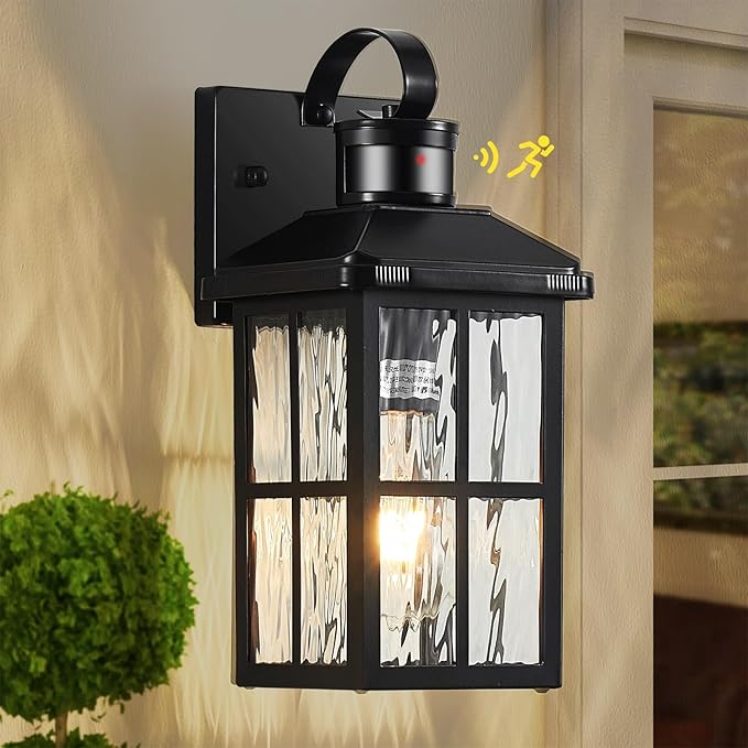Motion Sensor Porch Light Dusk to Dawn Outdoor Wall Light | Exterior Lighting Fixtures Modern Outside Wall Mount Coach Lamp for House Garage Patio Front Door(Black)