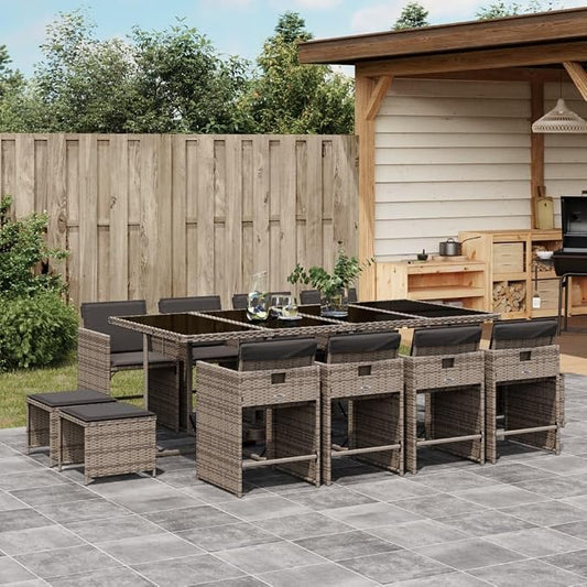 13 Piece Patio Dining Set with Cushions, Space-Saving Rattan Garden Table and Chairs for Backyard Deck, Gray