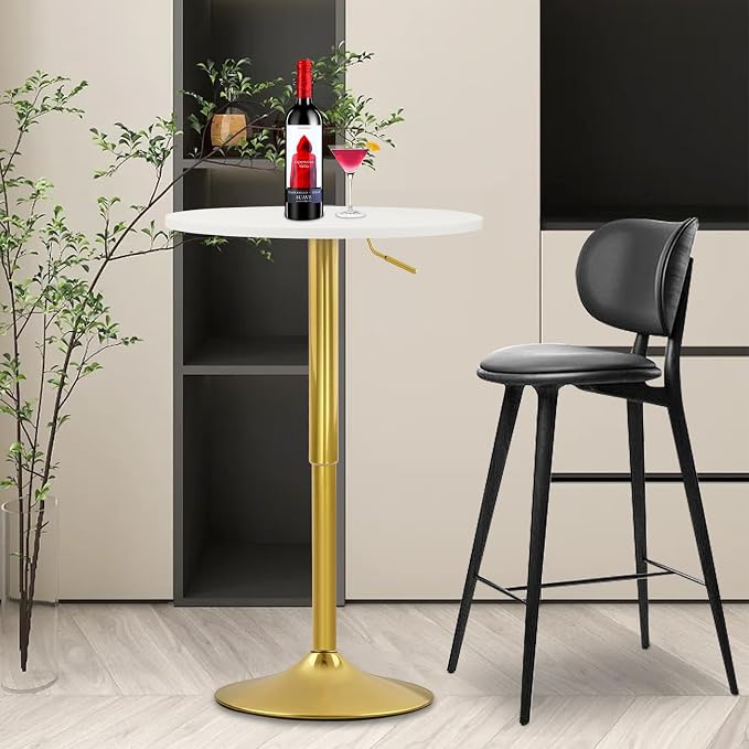 CLATINA Round Bar Pub Tables Set of 8, 26"-36" Height Adjustable Bistro Table with Gold Base, 360° Swivel High Top Cocktail Table for Home Kitchen Party Drink Restaurant Wedding Cafe Reception, White