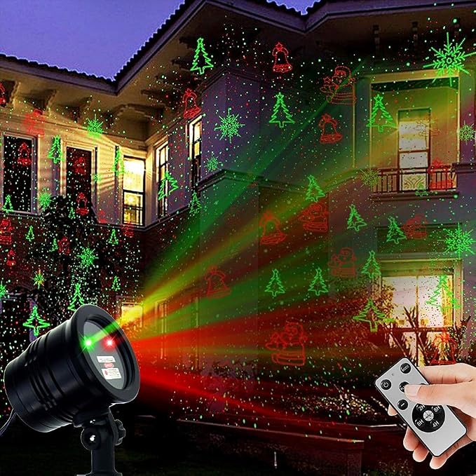 Christmas Laser Lights Outdoors Decoration Projector Light | Waterproof LED Star Show for Xmas Decor House Home Yard Garden Patio Wall Indoor, Red and Green with Wireless Remote