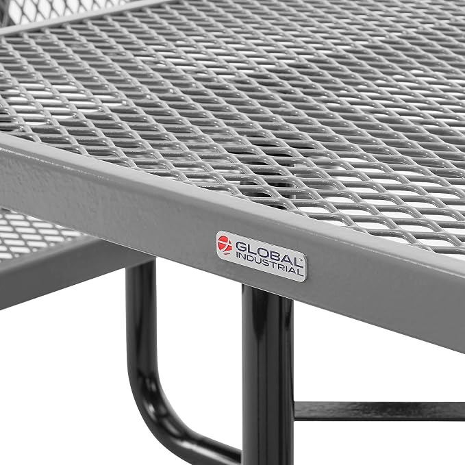 Global Industrial 46" Square Picnic Table with Backrests, Expanded Metal, Gray Thermoplastic Coating, 1-1/2" Umbrella Hole, Outdoor-Rated, 1000 Lbs Capacity