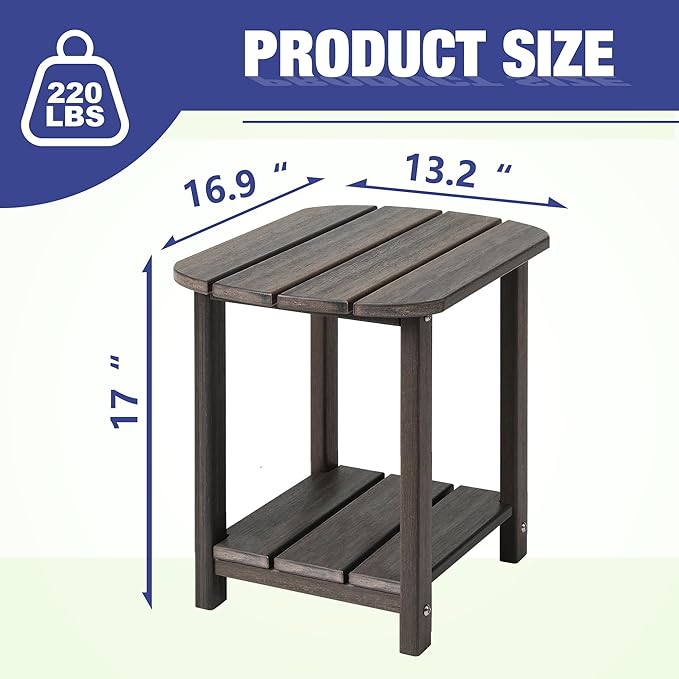 LZRS Patio End Table, Heavy Duty HDPE Outdoor Coffee Table with Wood Texture, Weatherproof Composite Table for Adirondack Chairs, Deck, Pool, Indoor/Outdoor, No Peeling Cracking(Brown Mixture)