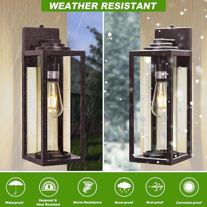 FILIYANO Large Dusk to Dawn Outdoor Wall Lights, Oil Rubbed Bronze, 2 Pack | 16 Inch, Anti-Rust, Waterproof, Brown Exterior Fixtures with Photocell, Modern Farmhouse Sconces for Garage, Porch,Front Door