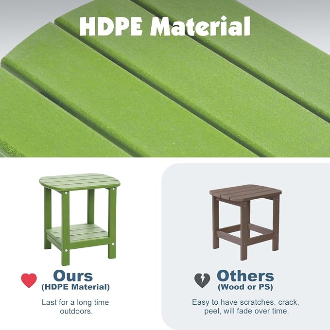 Outdoor Side Table 2 -Tier Adirondack Table HDPE Patio Side Table Weather Resistant End Table Small Outdoor Table (Lime)