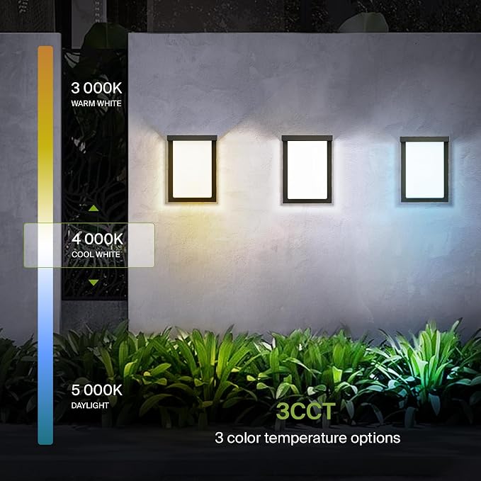 ASD LED 8" Outdoor Wall Light, Front Door House Sconce | 3CCT, Dimmable, Waterproof, ETL Listed | 12W 900LM 3000-5000K 120V | Exterior Patio Lighting Fixture, Flush Mount Porch Lamp | Black