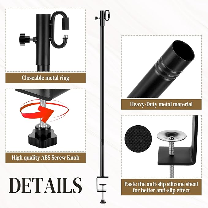 6 Pack Deck String Light Poles with Adjustable 3" Clamp, Outdoor Light Poles for String Lights Christmas Garden Backyard Deck Fence Railing Hanging Bird Feeders, Lanterns, Wind Chimes (28 Inch)