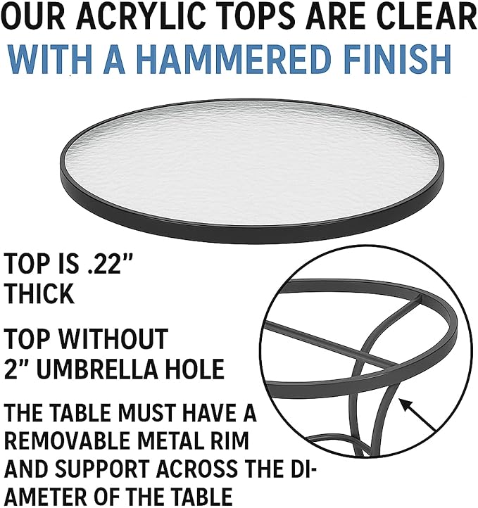 18" Outdoor Acrylic Table Top Replacement for Dining Coffee Kitchen Patio Table Acrylic Top Clear Hammered Finish