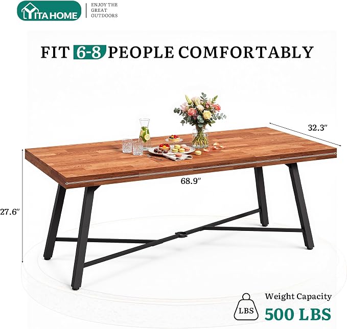 YITAHOME Outdoor Rectangle Dining Table 68.9", Heavy Duty Patio Acacia Wood Dining Table with Umbrella Hole, Solid Wood Rectangle Dining Room Table, 500 LBS