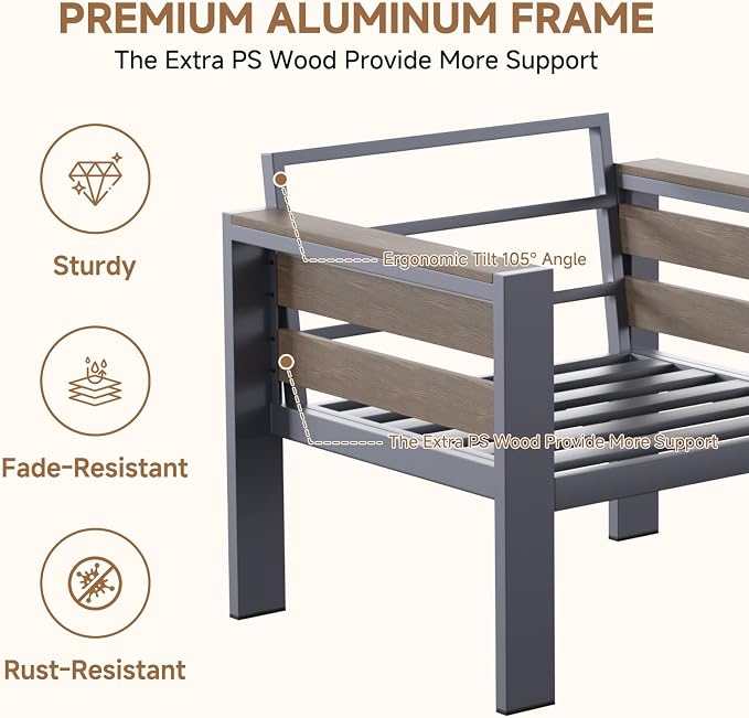 SUNYRISY Aluminum Outdoor Patio Furniture Armchair Set, 2 Piece All-Weather Outdoor Patio Sofa Seat with Thick Olefin Cushion for Porch, Deck, Backyard, Lawn, Pool