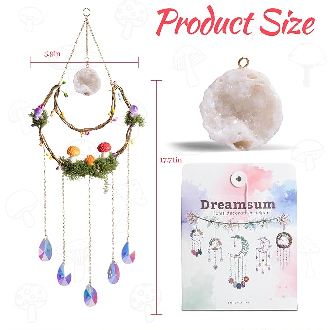 Mushroom Sun Catcher for Window Garden Decor - Mushroom Home Decor | Piece with Healing Amethyst, suncatcher Crystal Hanging Indoor Suncatcher Outdoor Wall Rainbow Maker Perfect Ornaments House