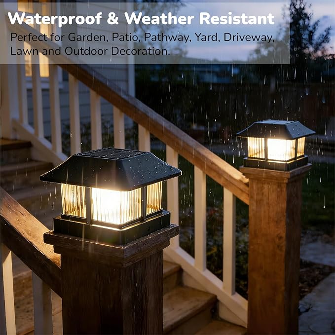 Dynaming 4x4 Solar Post Cap Lights Outdoor with 2 Color Modes, Fence Post Solar Lights Black Shell Brightness SMD LED Lantern Lamps Waterproof for Garden Deck Patio, Fit Wooden/Vinyl Posts, 12 Pack