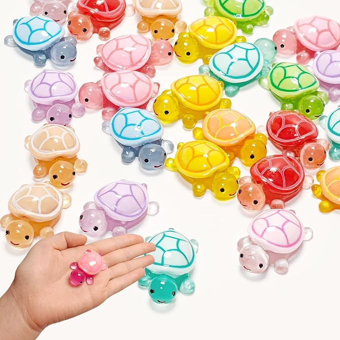 20PCS Mini Resin Turtles, Small Colorful Turtle Figurines Bulk Set | Tiny Resin Animals for Ocean Theme Party Decor, DIY Crafts, Cake Toppers (10 Vibrant Colors)