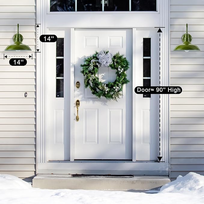 14 Inch Dome Outdoor Gooseneck Barn Lights Olive Green Farmhouse Exterior Wall Lights for Porch, 2Pack Patio Barn Style Wall Mount Gooseneck Lighting for House, Garage