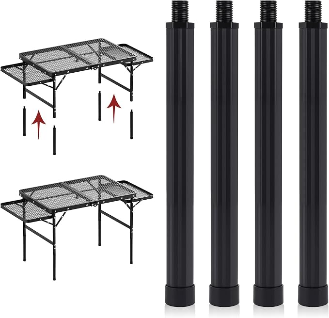 4 Pack Folding Camping Table Legs, 14" Aluminum Alloy Replacement Legs 26" & 30" Camping Tables, Black