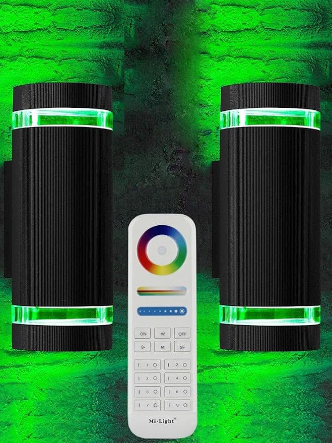 RGB Color Changing Lighting LED Double Up and Down Outdoor Wall Light 12W 1200lm,White Temperature 2700k- 6500k RGB+CCT 9 Modes Exterior Wall Lighting-ETL Listed (2 Pack)