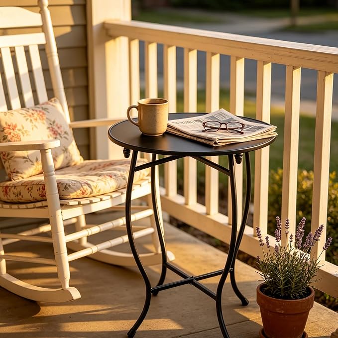 Fashion&cool Patio Side Table, Weather Resistant Metal End Table Side Table for Patio Yard Porch Balcony Garden Bedside, Easy Assemble