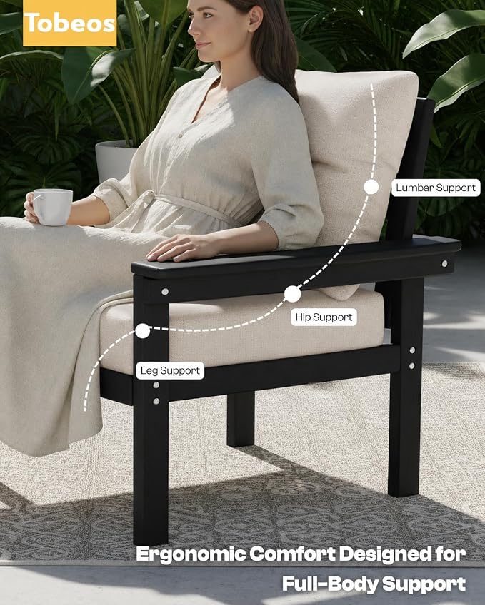HDPE 10 Piece Outdoor Patio Furniture Set, All-Weather Outdoor Couch Set with Thick Cushions & Coffee Table, Patio Conversation Sets for Lawn, Garden, Porch, Balcony, Deck, Poolside, Black Beige