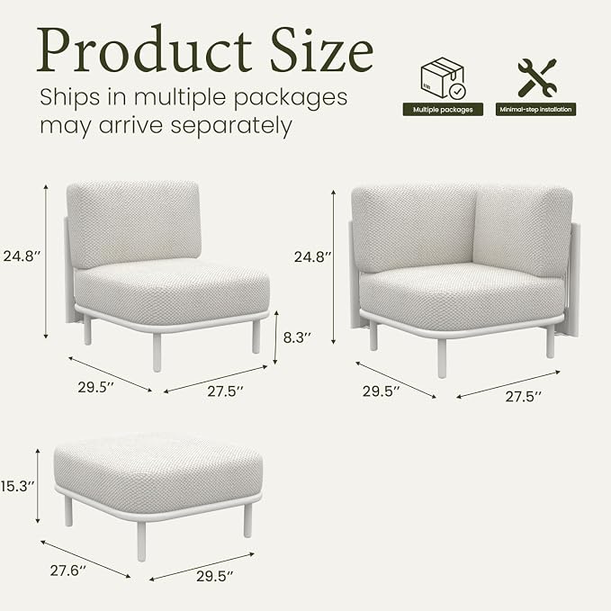 LayinSun 7 Pieces Patio Furniture Set, Modern Outdoor Modular Sectional Conversation Set L-Shaped Sofa with 7-inch Cushion for Garden Backyard Deck