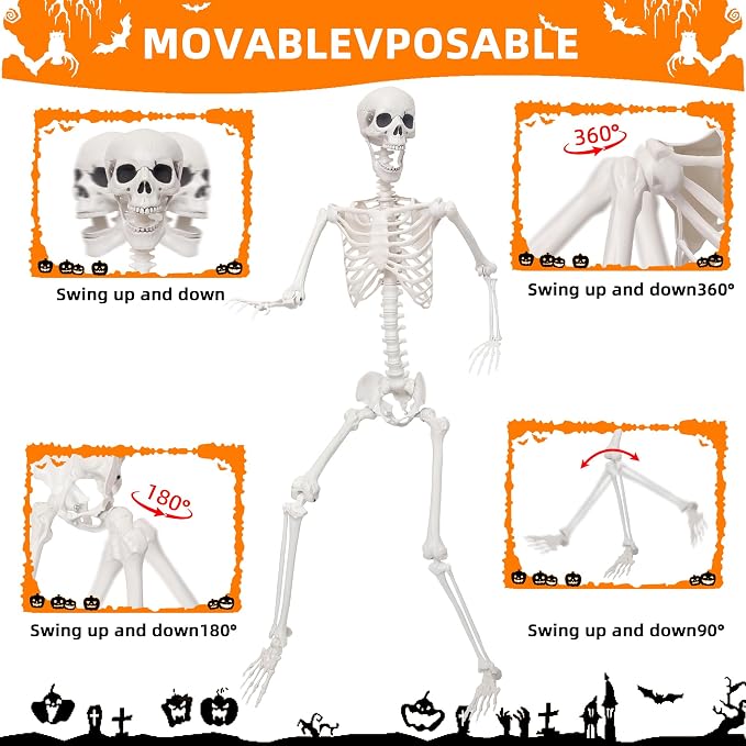 5.9Ft Giant Skeleton Life Size Human Bones with Movable Joints for Halloween Props Decorations